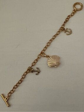 Gold-Tone Nautical Charm Bracelet with Anchor and Shell
